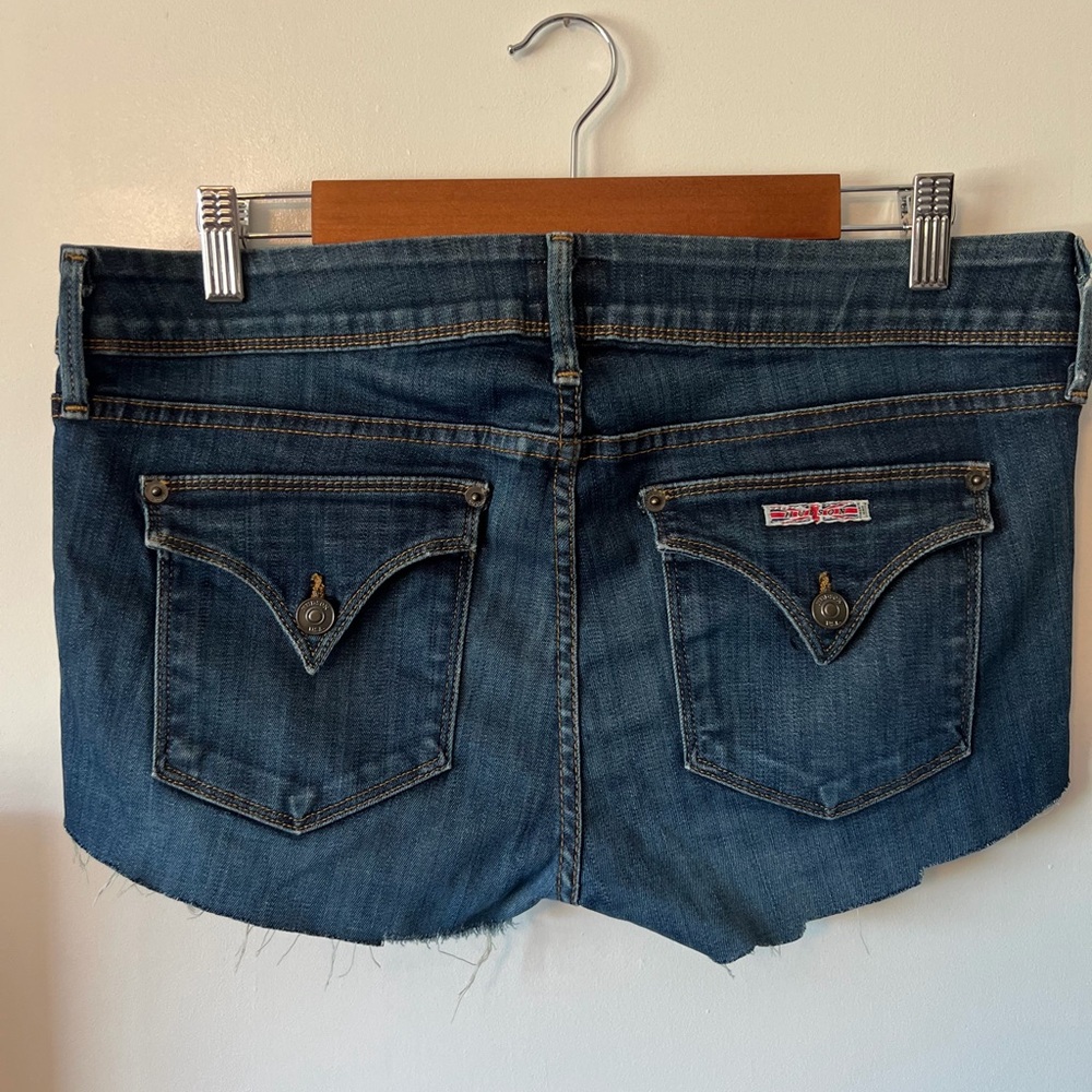 Hudson Jeans dark blue denim pocket shorts with contrast stitching